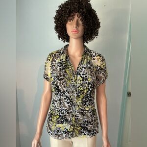 Worthington Women's Blouse in Black, White, and Yellow Print